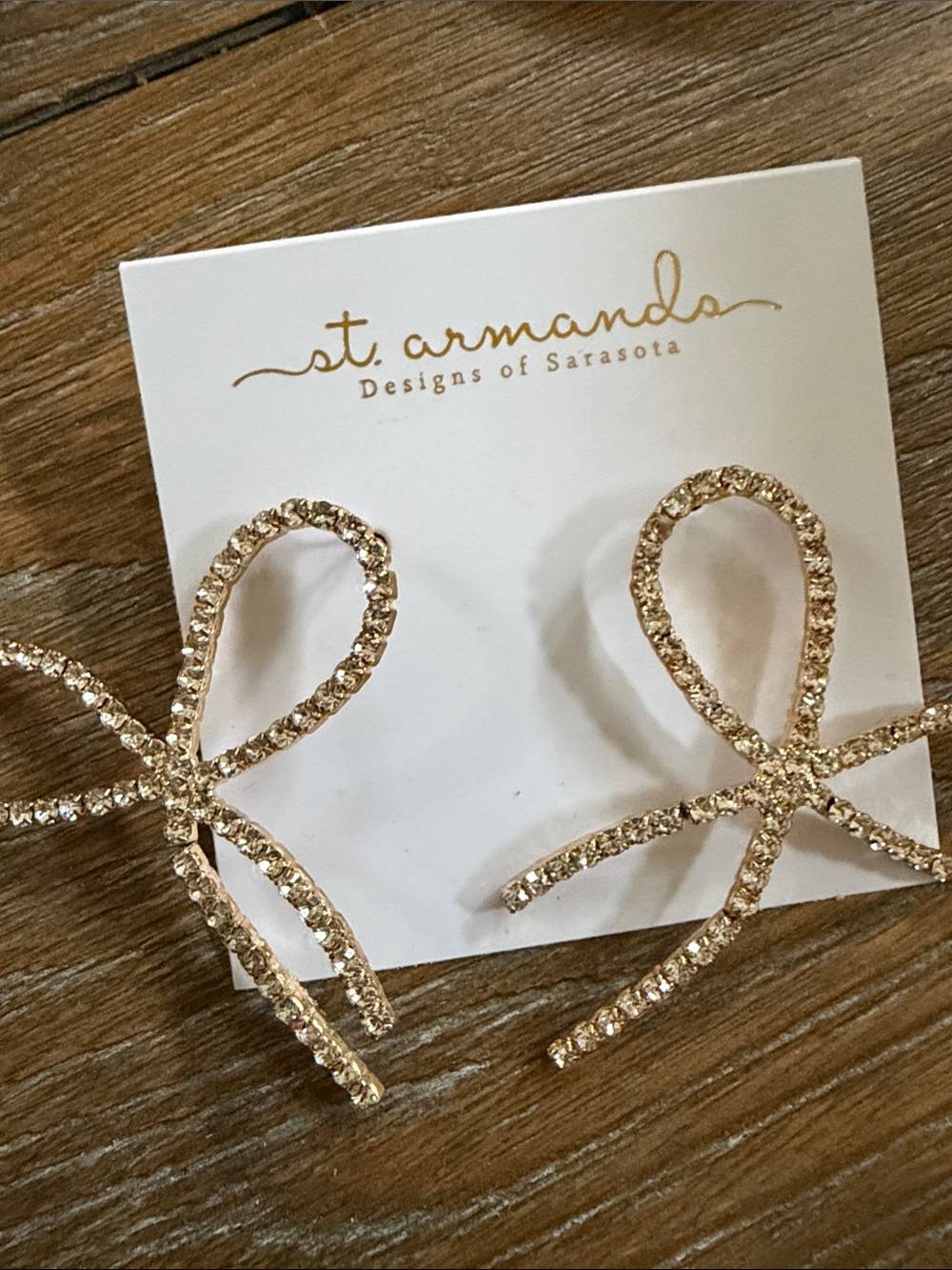NWT St. Armand Gold Rhinestone Bow Earrings